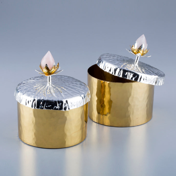 Gold & Silver Plated Lotus Jars  Set of 2