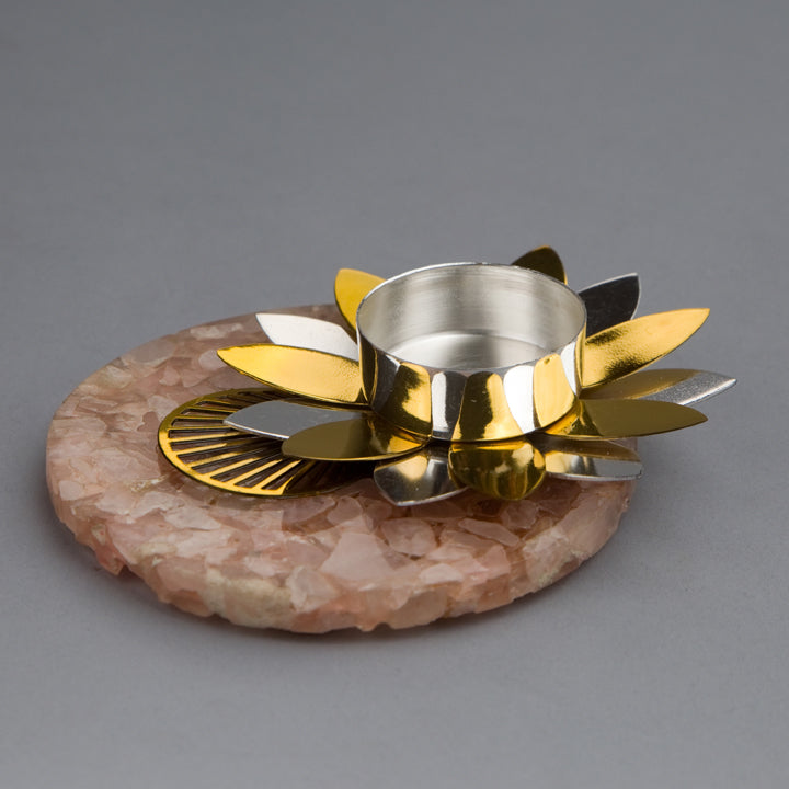 Flower Tee Light Holder on Amethyst Stone Base